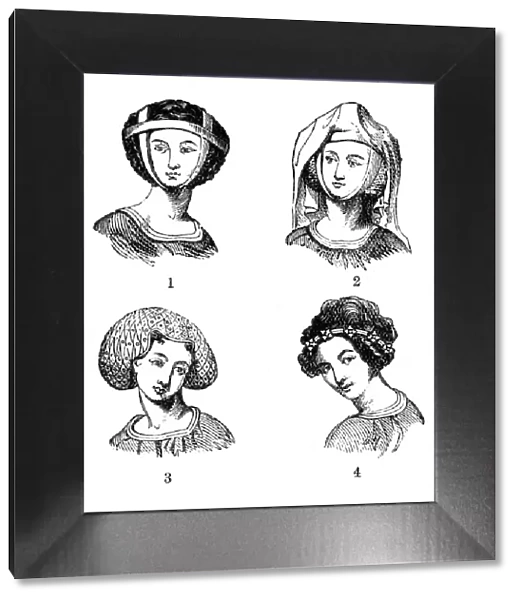 Womens hairstyles, late 13th-early 14th century, (1910)