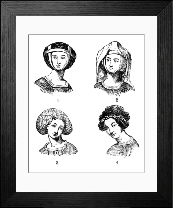 Framed Print : Womens hairstyles, late 13th-early 14th century, (1910) Framed Print : Womens hairstyles, late 13th-early 14th century, (1910)