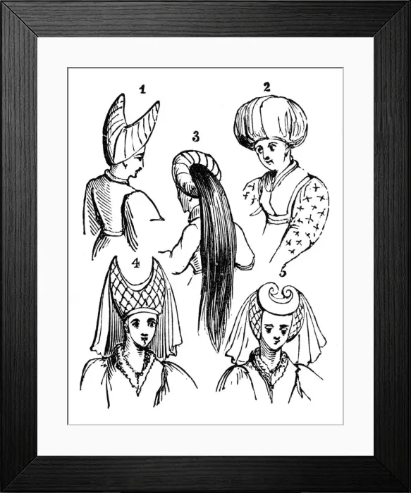 Framed Print : Womens headdresses, 15th century, (1910) Framed Print : Womens headdresses, 15th century, (1910)