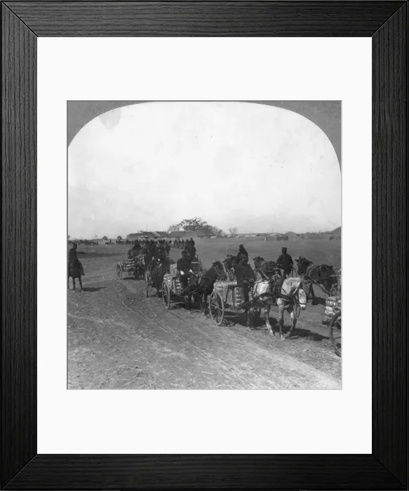 Framed Print : Japanese military transportation train, Manchuria, 1906. Artist: Keystone View Company Framed Print : Japanese military transportation train, Manchuria, 1906. Artist: Keystone View Company