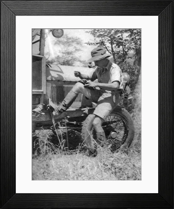 Framed Print : Chaplin Court Treatt, British motoring pioneer, mending his veldtschoen (shoes), c1924-c1926 (1927). Artist: Thomas A Glover Framed Print : Chaplin Court Treatt, British motoring pioneer, mending his veldtschoen (shoes), c1924-c1926 (1927). Artist: Thomas A Glover