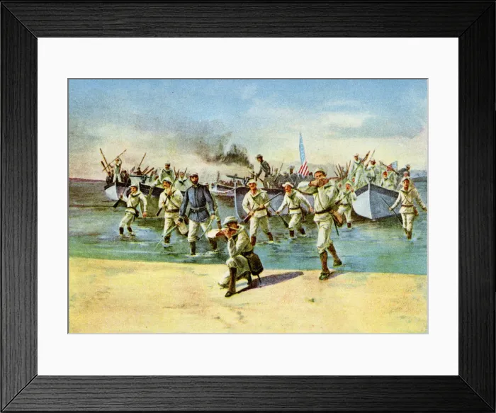 Framed Print : Landing ammunition for the insurgents, under fire, Spanish-American War, Cuba, 1898 Framed Print : Landing ammunition for the insurgents, under fire, Spanish-American War, Cuba, 1898