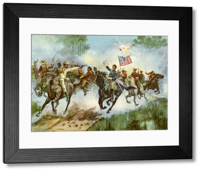 Framed Print : Rough Riders stampeding a Spanish outpost, Cuba, Spanish-American War, 1898 Framed Print : Rough Riders stampeding a Spanish outpost, Cuba, Spanish-American War, 1898