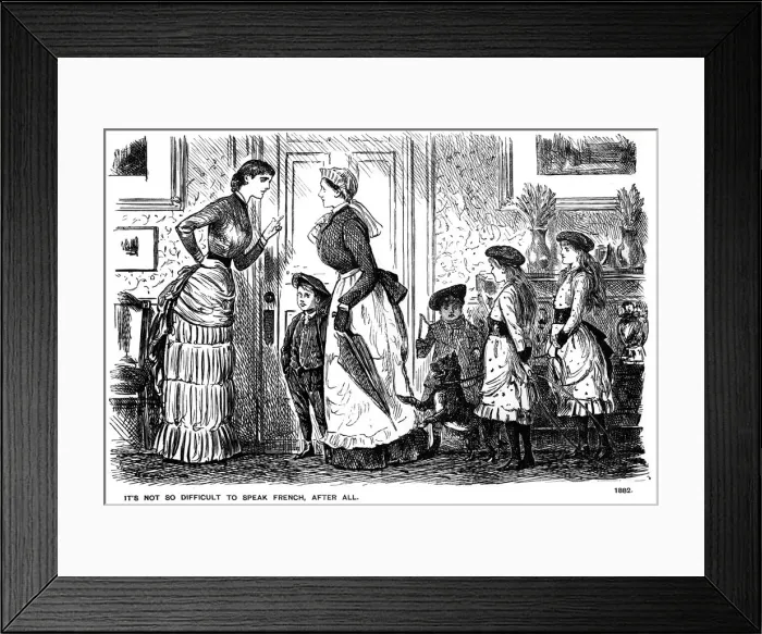 Framed Print : Its not so difficult to speak French, after all, 1882 (1891). Artist: George du Maurier Framed Print : Its not so difficult to speak French, after all, 1882 (1891). Artist: George du Maurier