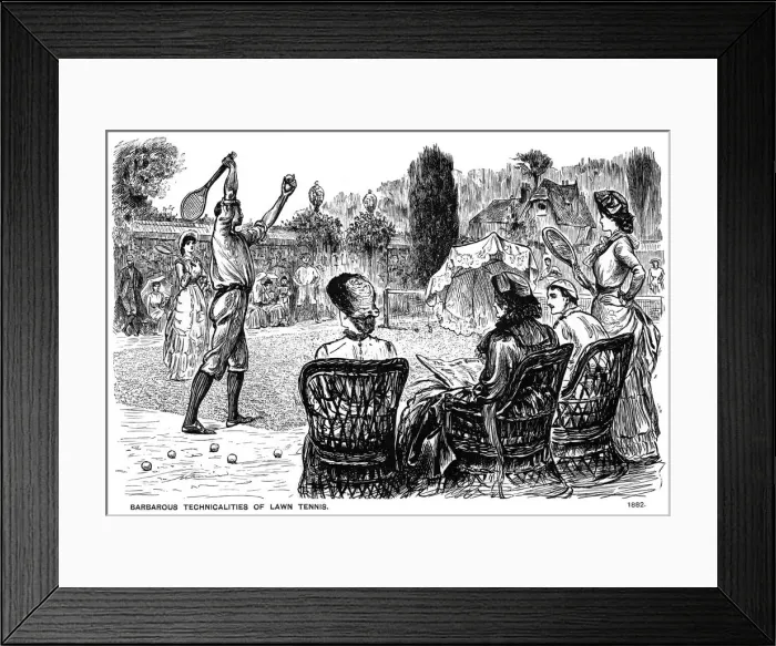Framed Print : Barbarous Technicalities of Lawn Tennis, 1882 (1891). Artist: George du Maurier Framed Print : Barbarous Technicalities of Lawn Tennis, 1882 (1891). Artist: George du Maurier