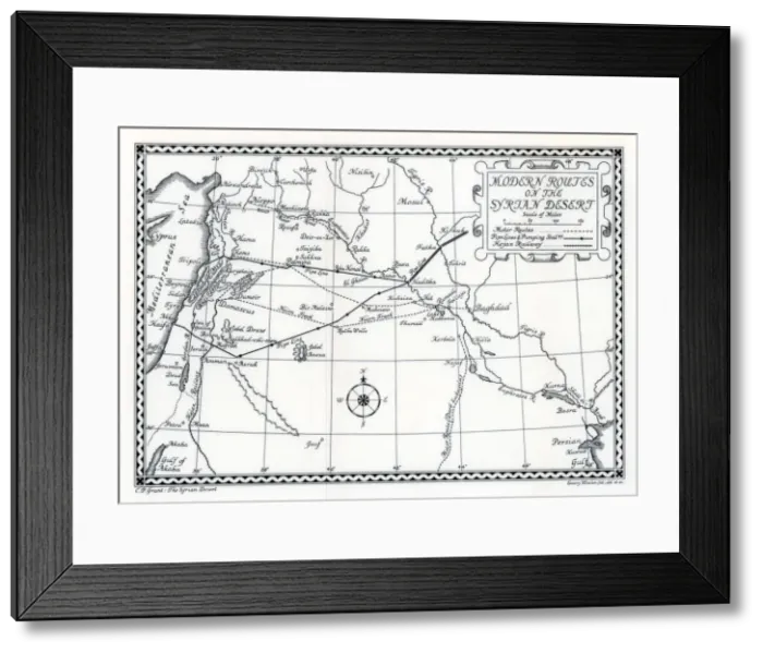 Framed Print : Railway and motor routes and pipelines, Syrian desert, 1937. Artist: Emery Walker Ltd Framed Print : Railway and motor routes and pipelines, Syrian desert, 1937. Artist: Emery Walker Ltd