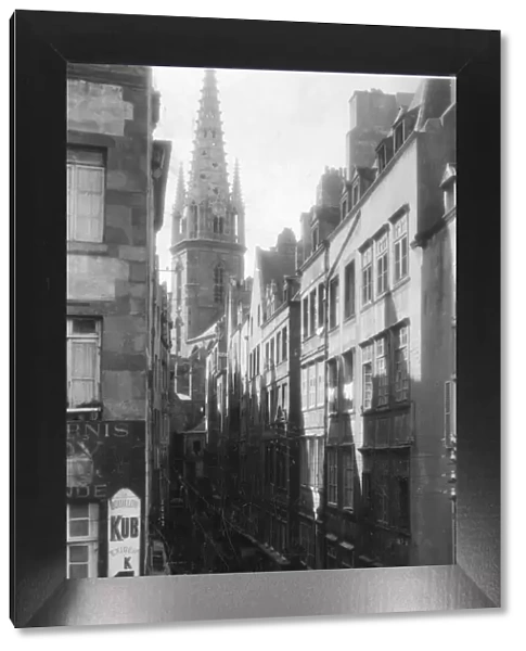 Street scene, showing the cathedral spire, St Malo, Brittany, France, 20th century