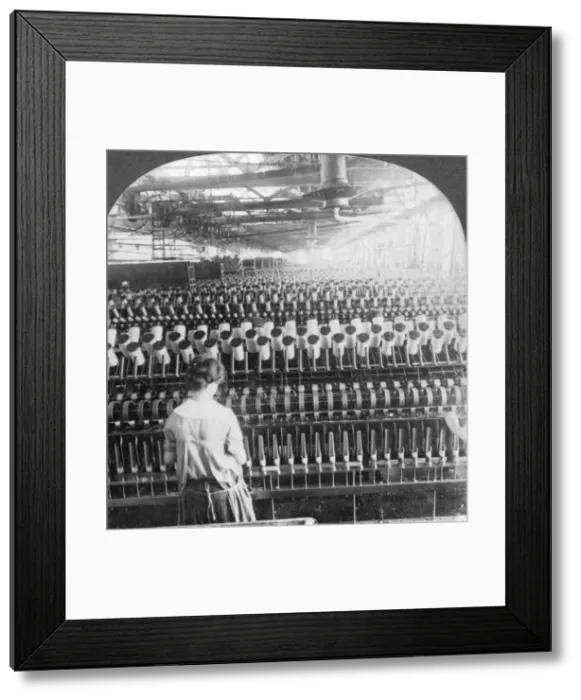 Framed Print : Spinning room, Philadelphia, Pennsylvania, USA, late 19th or early 20th century(?). Artist: Keystone View Company Framed Print : Spinning room, Philadelphia, Pennsylvania, USA, late 19th or early 20th century(?). Artist: Keystone View Company