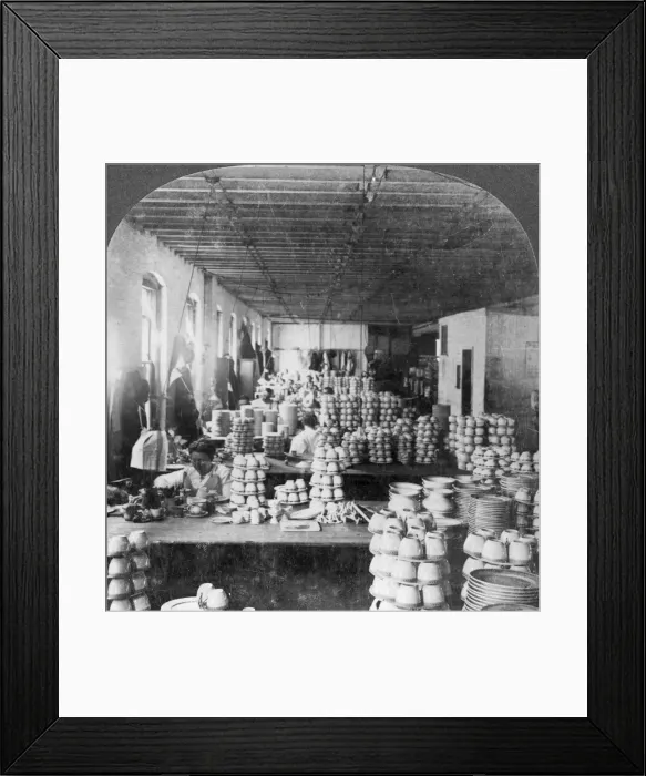 Framed Print : Artists decorating porcelain ware, Trenton, New Jersey, USA, early 20th century(?). Artist: Keystone View Company Framed Print : Artists decorating porcelain ware, Trenton, New Jersey, USA, early 20th century(?). Artist: Keystone View Company
