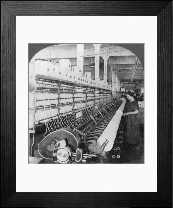 Framed Print : Doubling frame in a large woollen mill, Lawrence, Massachusetts, USA, early 20th century(?). Artist: Keystone View Company Framed Print : Doubling frame in a large woollen mill, Lawrence, Massachusetts, USA, early 20th century(?). Artist: Keystone View Company