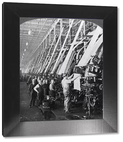 General view of a large printing room in a cotton mill, Lawrence, Massachusetts, USA, 20th century. Artist: Keystone View Company