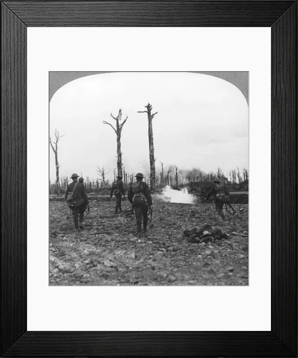 Framed Print : British troops occupying Houthulst Forest, Flanders, Belgium, World War I, c1914-c1918. Artist: Realistic Travels Publishers Framed Print : British troops occupying Houthulst Forest, Flanders, Belgium, World War I, c1914-c1918. Artist: Realistic Travels Publishers