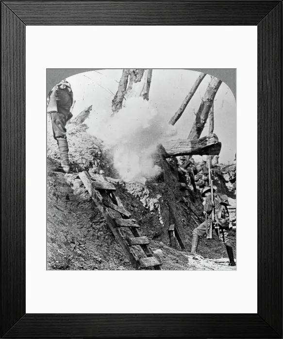 Framed Print : British troops going over the top, Flanders, Belgium, World War I, c1914-c1918. Artist: Realistic Travels Publishers Framed Print : British troops going over the top, Flanders, Belgium, World War I, c1914-c1918. Artist: Realistic Travels Publishers