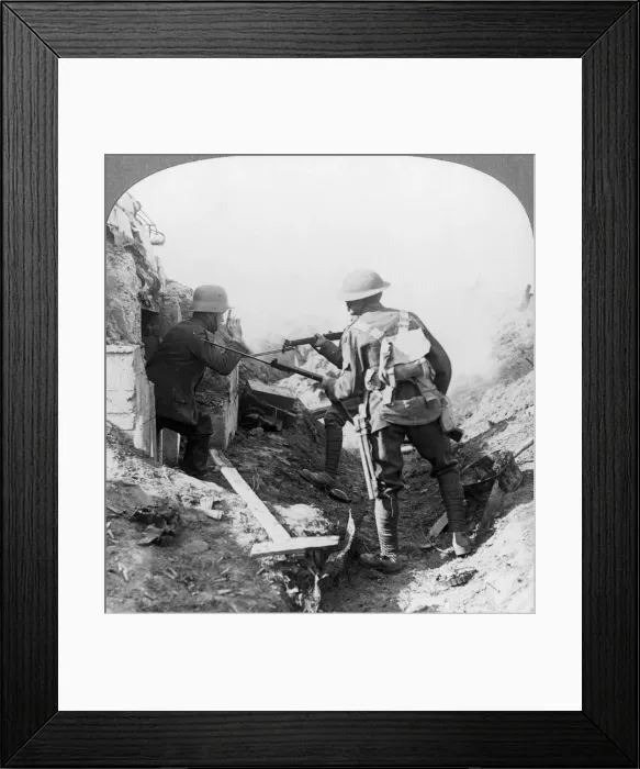 Framed Print : The capture of a German machine-gunner, Croisilles, France, World War I, c1917-c1918. Artist: Realistic Travels Publishers Framed Print : The capture of a German machine-gunner, Croisilles, France, World War I, c1917-c1918. Artist: Realistic Travels Publishers