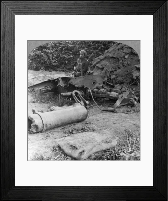 Framed Print : Shattered remains of a luckless howitzer blown up by a direct German hit, World War I, c1914-c1918. Artist: Realistic Travels Publishers Framed Print : Shattered remains of a luckless howitzer blown up by a direct German hit, World War I, c1914-c1918. Artist: Realistic Travels Publishers