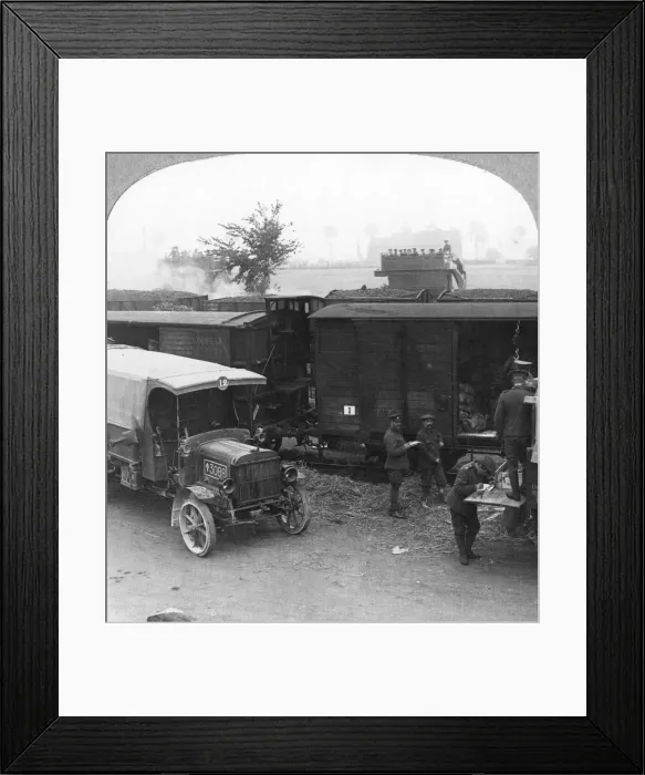 Framed Print : Troops and supplies are rushed from a railhead to the firing line, World War I, c1914-c1918. Artist: Realistic Travels Publishers Framed Print : Troops and supplies are rushed from a railhead to the firing line, World War I, c1914-c1918. Artist: Realistic Travels Publishers