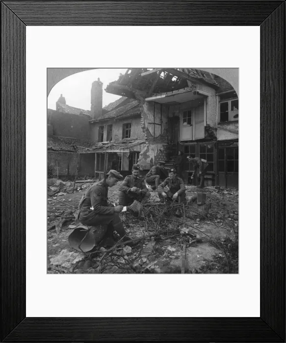 Framed Print : Houses damaged by German shellfire, Ypres salient, Belgium, World War I, c1914-c1918. Artist: Realistic Travels Publishers