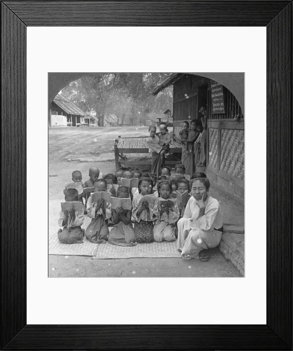Framed Print : Village school and teacher, Amarapura, Burma, 1908. Artist: Stereo Travel Co Framed Print : Village school and teacher, Amarapura, Burma, 1908. Artist: Stereo Travel Co