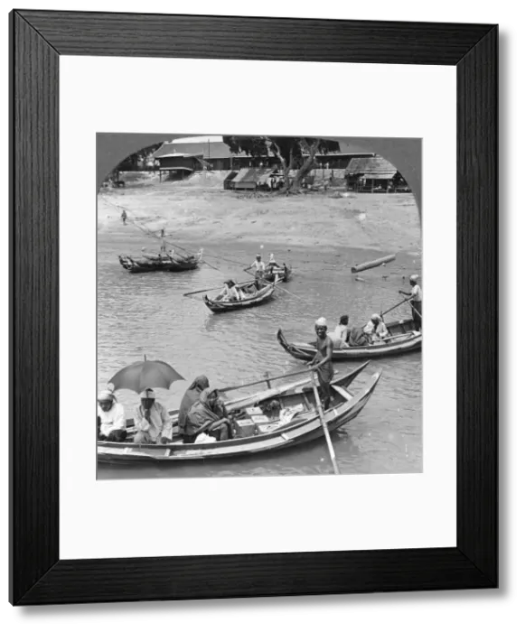 Framed Print : Boats on the Irrawaddy River, Sagaing, Burma, 1908. Artist: Stereo Travel Co Framed Print : Boats on the Irrawaddy River, Sagaing, Burma, 1908. Artist: Stereo Travel Co