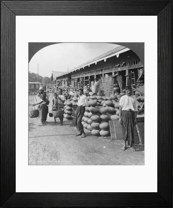 Framed Print : Pottery shop on a street in Mandalay, Burma, 1908. Artist: Stereo Travel Co Framed Print : Pottery shop on a street in Mandalay, Burma, 1908. Artist: Stereo Travel Co
