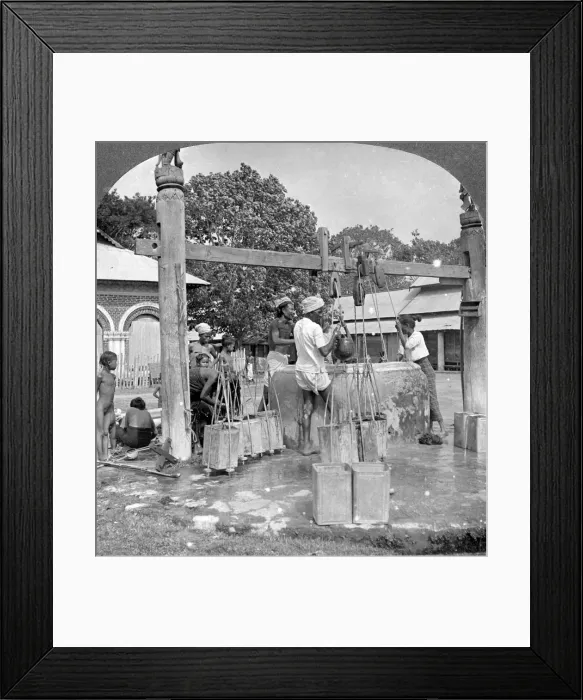 Framed Print : Public water wells, Mandalay, Burma, 1908. Artist: Stereo Travel Co Framed Print : Public water wells, Mandalay, Burma, 1908. Artist: Stereo Travel Co
