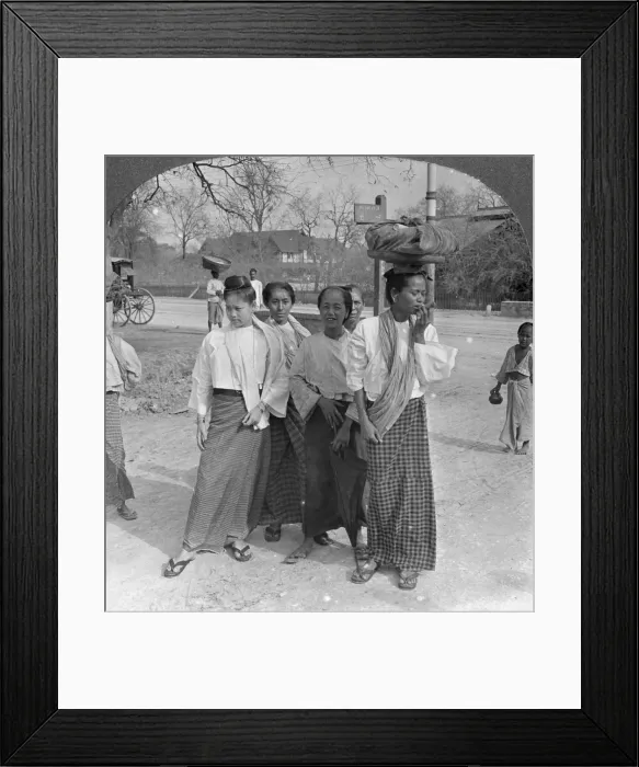 Framed Print : Woman and servants going to a market, Mandalay, Burma, 1908. Artist: Stereo Travel Co Framed Print : Woman and servants going to a market, Mandalay, Burma, 1908. Artist: Stereo Travel Co