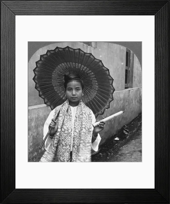 Framed Print : Young Burmese woman holding a huge cigar, Rangoon, Burma, 1908. Artist: Stereo Travel Co Framed Print : Young Burmese woman holding a huge cigar, Rangoon, Burma, 1908. Artist: Stereo Travel Co