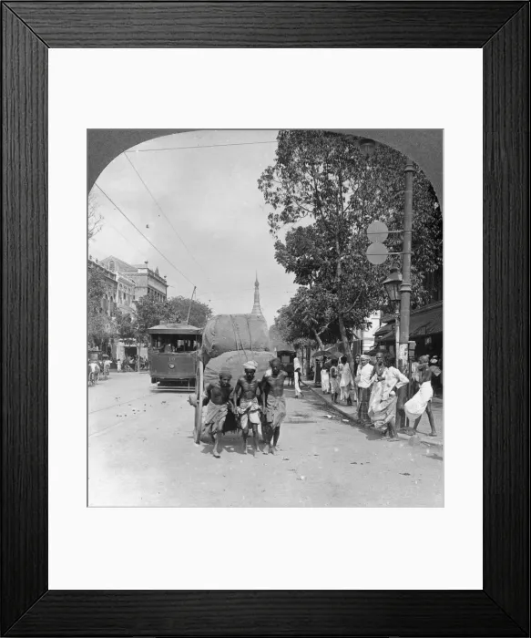 Framed Print : Dalhousie Street, busiest in the city, Rangoon, Burma, 1908. Artist: Stereo Travel Co Framed Print : Dalhousie Street, busiest in the city, Rangoon, Burma, 1908. Artist: Stereo Travel Co