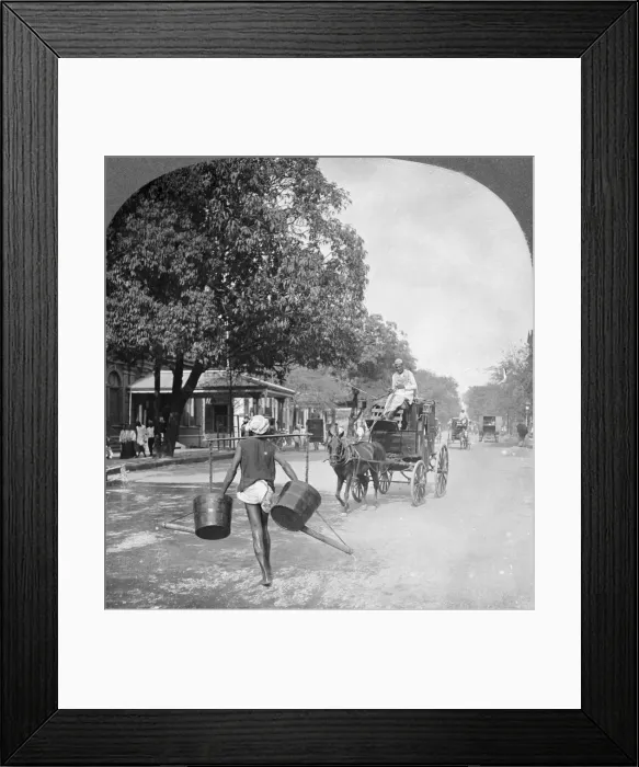 Framed Print : Watering the streets of Rangoon, Burma, 1908. Artist: Stereo Travel Co Framed Print : Watering the streets of Rangoon, Burma, 1908. Artist: Stereo Travel Co