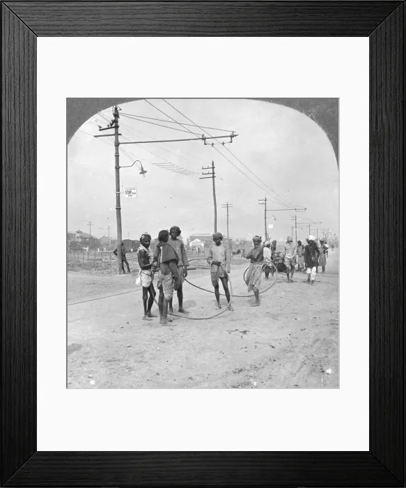 Framed Print : Men about to draw a heavy load, Rangoon, Burma, 1908. Artist: Stereo Travel Co Framed Print : Men about to draw a heavy load, Rangoon, Burma, 1908. Artist: Stereo Travel Co