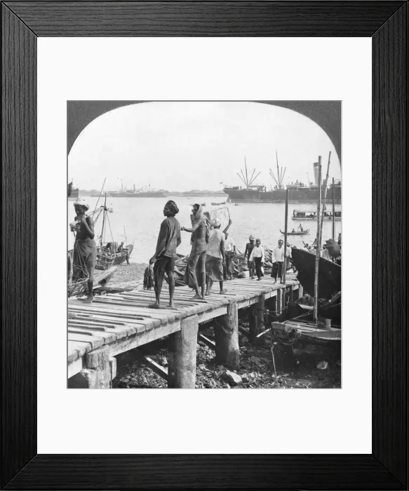 Framed Print : Landing stage on the Irawaddy River, Rangoon, Burma, 1908. Artist: Stereo Travel Co Framed Print : Landing stage on the Irawaddy River, Rangoon, Burma, 1908. Artist: Stereo Travel Co