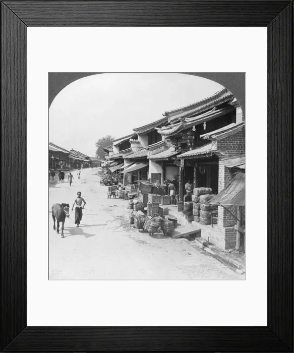 Framed Print : Main business street of the Chinese quarter, Bhamo, Burma, 1908. Artist: Stereo Travel Co Framed Print : Main business street of the Chinese quarter, Bhamo, Burma, 1908. Artist: Stereo Travel Co