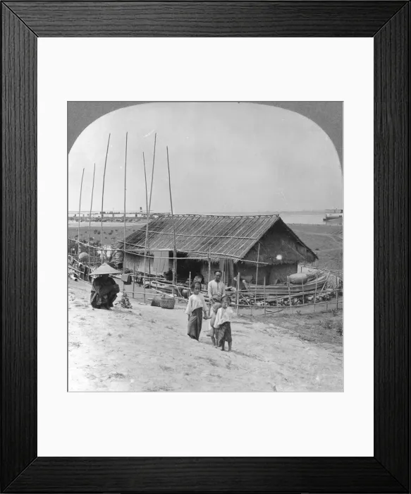 Framed Print : House built of bamboo on rafts, Bhamo, Burma, 1908. Artist: Stereo Travel Co Framed Print : House built of bamboo on rafts, Bhamo, Burma, 1908. Artist: Stereo Travel Co