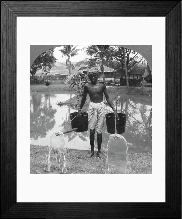 Framed Print : Watering cans used for street sprinkling, Burma, 1908. Artist: Stereo Travel Co Framed Print : Watering cans used for street sprinkling, Burma, 1908. Artist: Stereo Travel Co