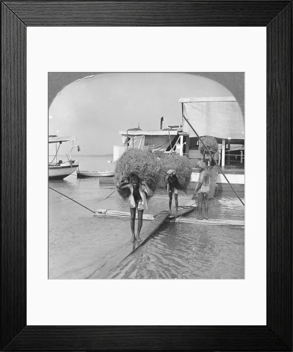 Framed Print : Unloading a vessel on the Irrawaddy River, Burma, 1908. Artist: Stereo Travel Co Framed Print : Unloading a vessel on the Irrawaddy River, Burma, 1908. Artist: Stereo Travel Co