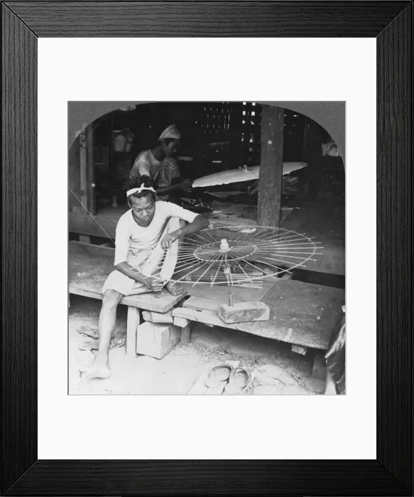 Framed Print : Boys making the native umbrella, Burma, 1908. Artist: Stereo Travel Co Framed Print : Boys making the native umbrella, Burma, 1908. Artist: Stereo Travel Co
