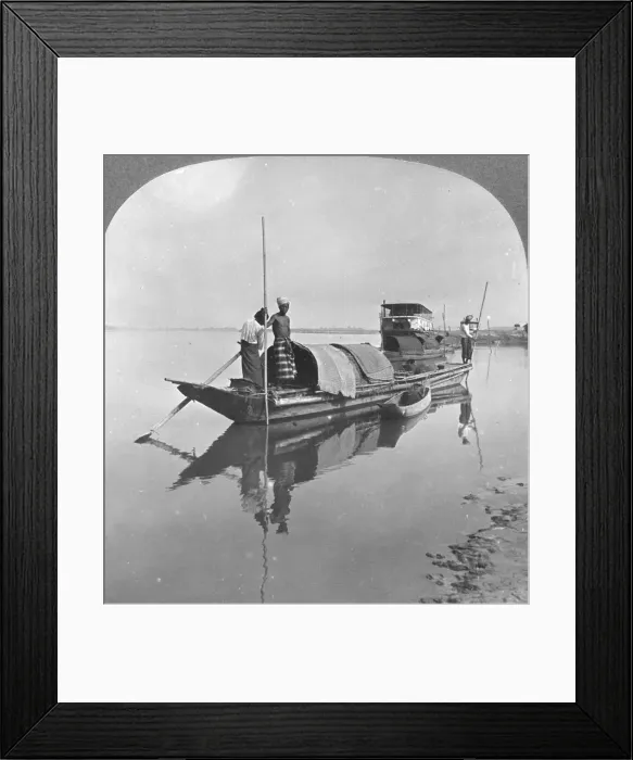 Framed Print : Burmese boat on the Irrawaddy River, Burma, 1908. Artist: Stereo Travel Co Framed Print : Burmese boat on the Irrawaddy River, Burma, 1908. Artist: Stereo Travel Co