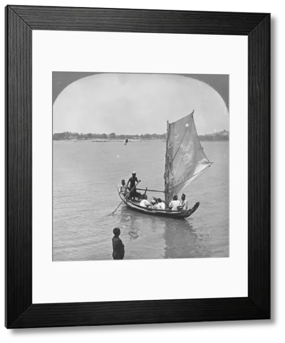 Framed Print : A sailing boat on the Irawaddy River, Burma, 1908. Artist: Stereo Travel Co Framed Print : A sailing boat on the Irawaddy River, Burma, 1908. Artist: Stereo Travel Co