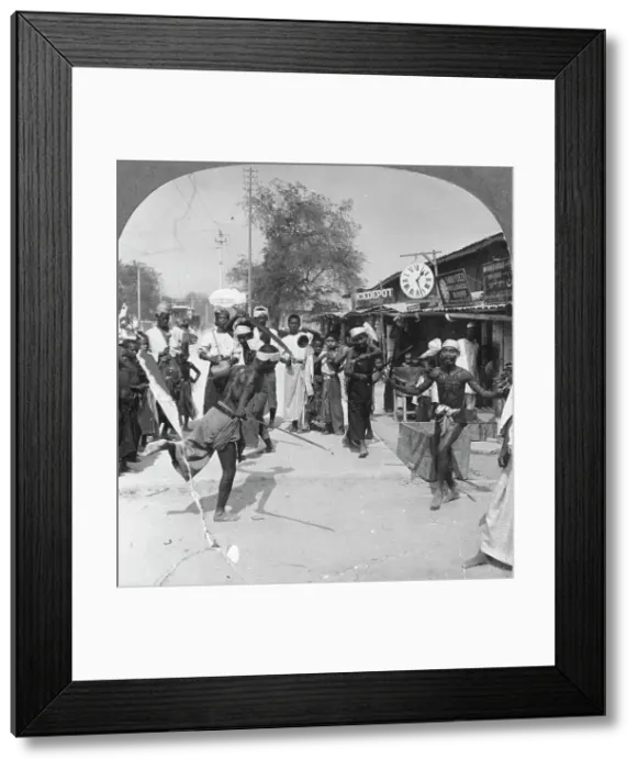 Framed Print : Young men performing a sword dance, Burma, 1908. Artist: Stereo Travel Co Framed Print : Young men performing a sword dance, Burma, 1908. Artist: Stereo Travel Co