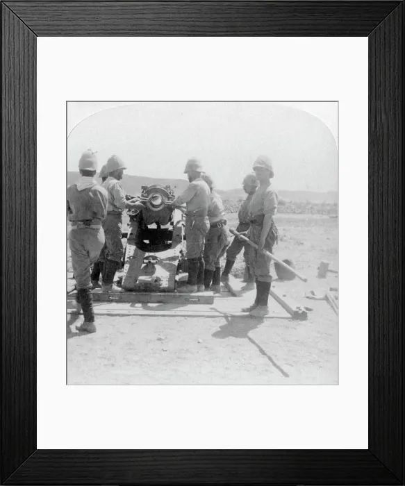 Framed Print : Putting a shell into a siege train gun at the Modder River, South Africa, Boer War, 1900. Artist: Underwood & Underwood Framed Print : Putting a shell into a siege train gun at the Modder River, South Africa, Boer War, 1900. Artist: Underwood & Underwood