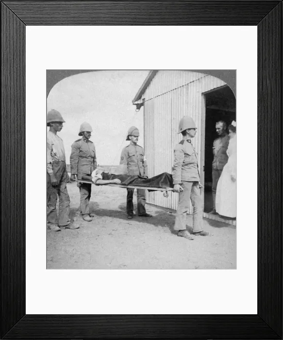 Framed Print : Wounded fusilier after the Boers brave stand near Orange River, South Africa, Boer War, 1900. Artist: Underwood & Underwood Framed Print : Wounded fusilier after the Boers brave stand near Orange River, South Africa, Boer War, 1900. Artist: Underwood & Underwood