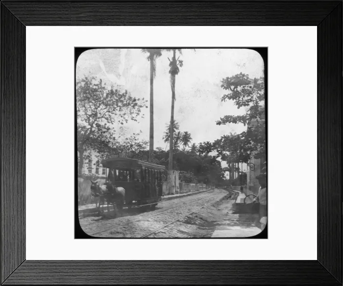 Framed Print : Street scene with horse-drawn tram, Pernambuco, Brazil, late 19th or early 20th century Framed Print : Street scene with horse-drawn tram, Pernambuco, Brazil, late 19th or early 20th century