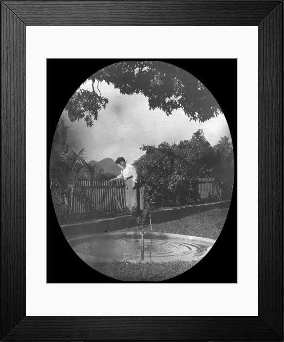Framed Print : Woman by a pond in a garden, Rio de Janeiro, Brazil, late 19th or early 20th century Framed Print : Woman by a pond in a garden, Rio de Janeiro, Brazil, late 19th or early 20th century