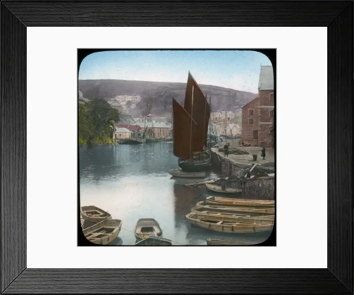 Framed Print : Looe, from the quay, Cornwall, late 19th or early 20th century. Artist: Church Army Lantern Department Framed Print : Looe, from the quay, Cornwall, late 19th or early 20th century. Artist: Church Army Lantern Department