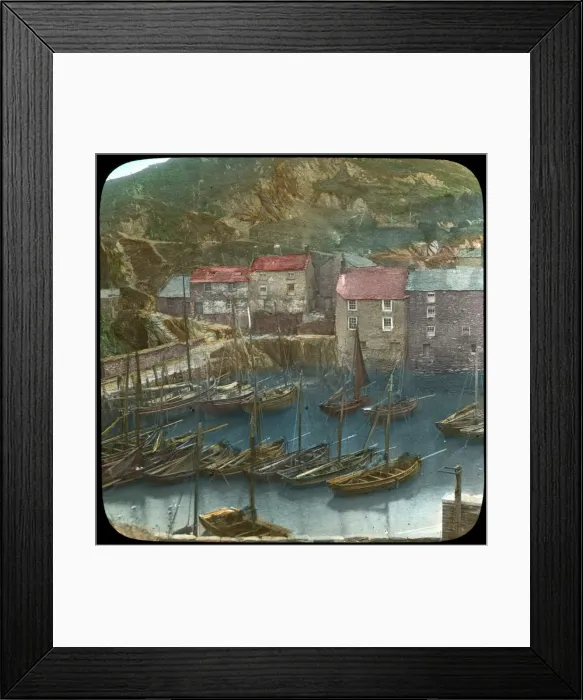 Framed Print : Fishing boats in the harbour, Polperro, Cornwall, late 19th or early 20th century. Artist: Church Army Lantern Department Framed Print : Fishing boats in the harbour, Polperro, Cornwall, late 19th or early 20th century. Artist: Church Army Lantern Department