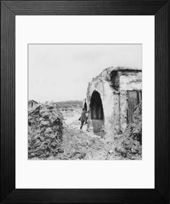 Framed Print : Dugout made of concrete and lined with corrugated iron, World War I, c1914-c1918. Artist: Nightingale & Co Framed Print : Dugout made of concrete and lined with corrugated iron, World War I, c1914-c1918. Artist: Nightingale & Co