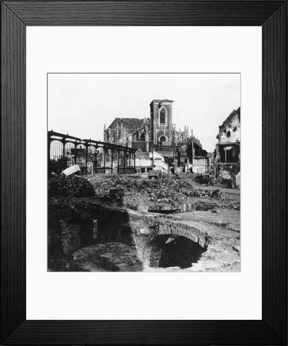Framed Print : Damaged exterior of the Church of St Vst, Armentieres, France, World War I, c1914-c1918 Artist: Nightingale & Co Framed Print : Damaged exterior of the Church of St Vst, Armentieres, France, World War I, c1914-c1918 Artist: Nightingale & Co
