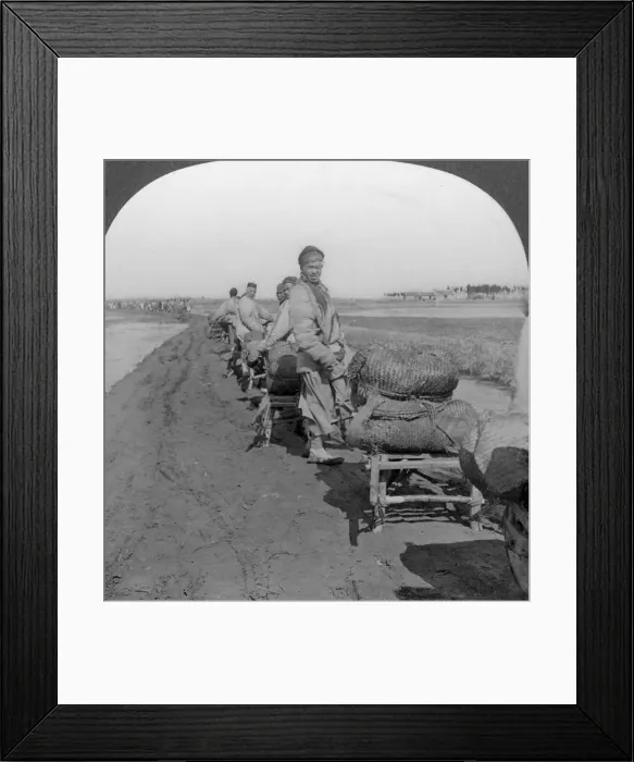 Framed Print : Conveying salt to the interior by wheelbarrow train, China, 1907. Artist: Keystone View Company Framed Print : Conveying salt to the interior by wheelbarrow train, China, 1907. Artist: Keystone View Company