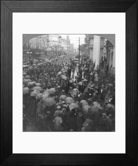 Framed Print : British troops parading on Adderley Street, Cape Town, South Africa, World War I, c1914-c1918. Artist: Realistic Travels Publishers Framed Print : British troops parading on Adderley Street, Cape Town, South Africa, World War I, c1914-c1918. Artist: Realistic Travels Publishers