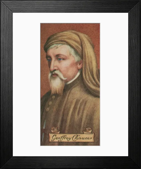 Framed Print : Geoffrey Chaucer, taken from a series of cigarette cards, 1935 Framed Print : Geoffrey Chaucer, taken from a series of cigarette cards, 1935